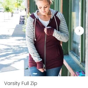 Stylish Burgundy and Gray Full Zip Hoodie
